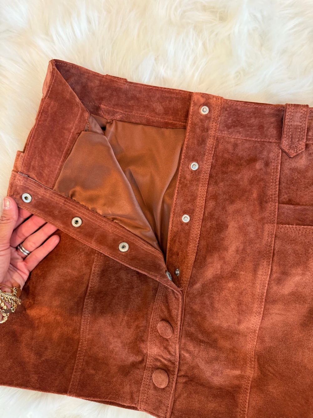 Blank NYC Rust Suede Button-Front Mini Skirt - Picture 3 of 6